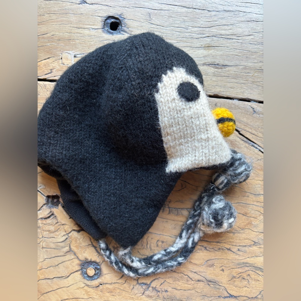 Wool Penguin Hat Fleece Lined Made In Nepal Chunky Knit - Picture 4 of 7
